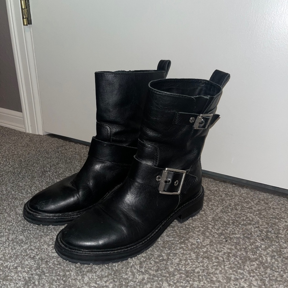 Rag & Bone Cannon Buckle Leather Moto Boots